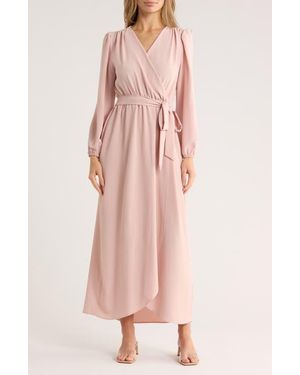 Connected Apparel Faux Wrap Long Sleeve Maxi Dress - Pink