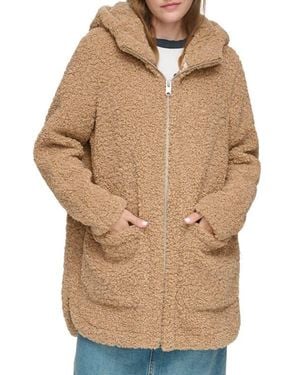 Andrew Marc Hooded Faux Shearling Jacket - Natural