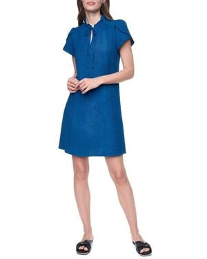 DKNY Ruffled Envelope Sleeve Shift Dress - Blue