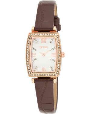 BCBGMAXAZRIA Tonneau Crystal Faux Leather Strap Watch, 26Mm - White
