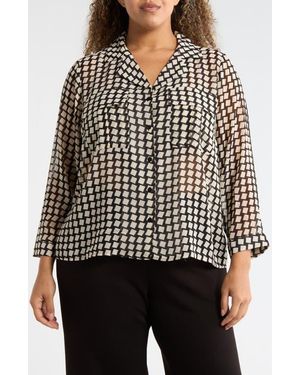 Tahari Long Sleeve Crop Utility Button-Up Shirt - White