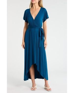 WEST K Flutter Sleeve High/Low Wrap Dress - Blue