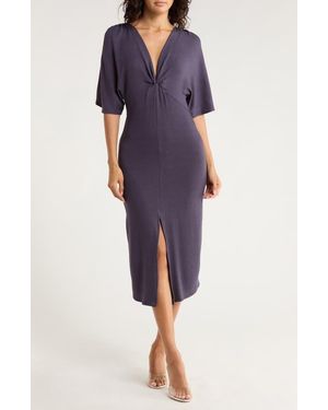 Go Couture Flutter Sleeve Midi Dress - Purple
