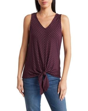 Matty M Mider Stripe Tie Front Top - Purple