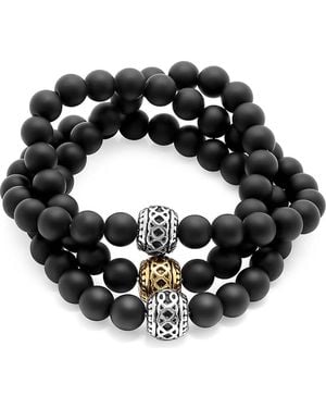 Steeltime Lava Stone Beaded Convertible Wrap Bracelet - Black