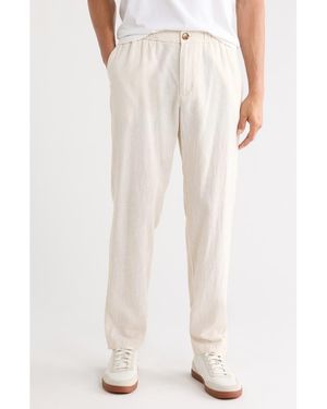 14th & Union Elastic Waist Linen Blend Trim Fit Pants - White