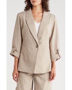 Democracy Pinstripe Oversize Peak Lapel Blazer - Natural