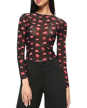 Alice + Olivia Delaina Mouth Print Mesh Top - Black