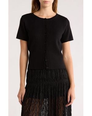 NSR Scallop Short Sleeve Knit Cardigan - Black