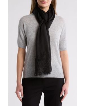 La Fiorentina Wool Silk Blend Lace Scarf - Black