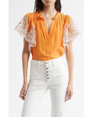 Ramy Brook Esti Embroidered Sleeve Top - Orange