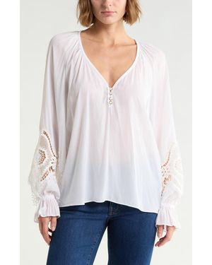 Ramy Brook Irina Lace Trim Long Sleeve Top - White