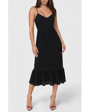 Bebe Sleeveless Eyelet Midi Dress - Black