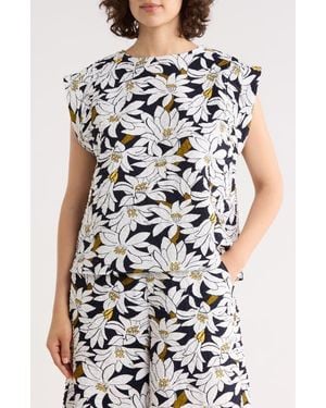 Adrianna Papell Floral Cap Sleeve Crinkled Top - Multicolor