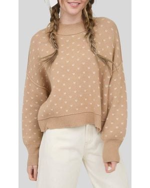 Blu Pepper Mock Neck Heart Knit Sweater - Natural