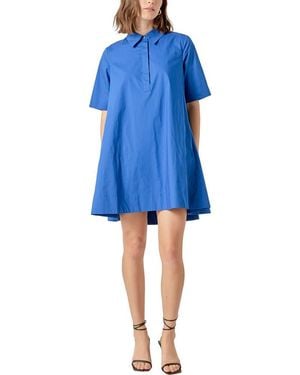 English Factory Trapeze Cotton Shirtdress - Blue