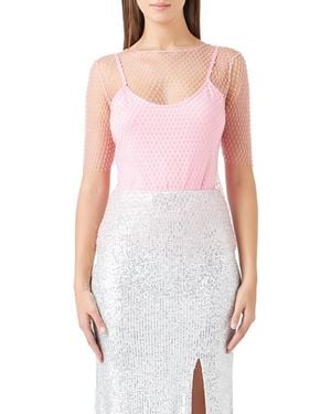 Endless Rose Embellished Mesh Top - White