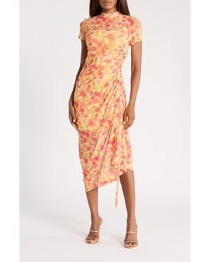 BOSS Nastoria Floral Mock Neck Mesh Dress - Orange