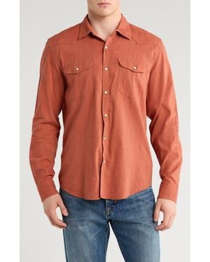Lucky Brand Santa Fe Solid Western Button-Up Shirt - Red