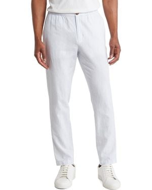 14th & Union Elastic Waist Linen Blend Trim Fit Pants - Gray