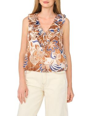 Vince Camuto Ruffle Collar Sleeveless Top - Multicolor