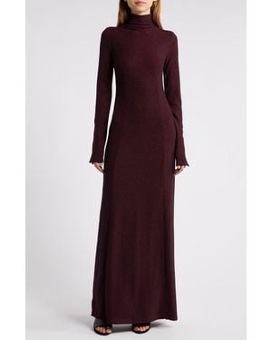 Rag & Bone Lilith Metallic Long Sleeve Turtleneck Maxi Sweater Dress - Purple