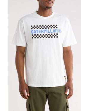 CAT WWR Relaxed Fit Check Graphic T-Shirt - White