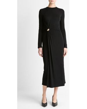Vince Wool Blend Drape Midi Dress - Black