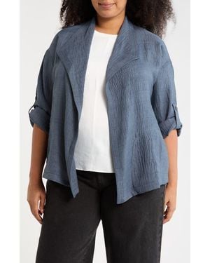 Max Studio Textured Open Front Jacket - Blue