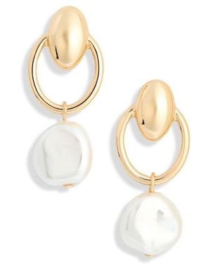 Nordstrom Rack Faux Pearl Hoop Earrings - White