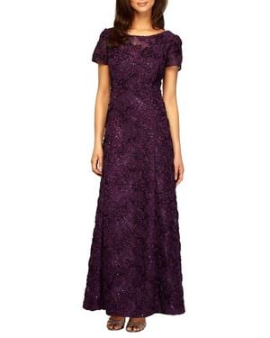 Alex Evenings Embellished Lace A-Line Evening Gown - Purple