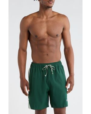 Champion Stripe Tape Trim Swim Trunks - Green