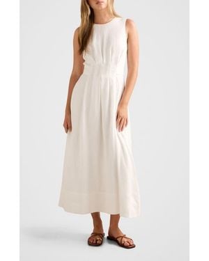 EVER NEW Rosie Tuck Detail Sleeveless Linen Dress - White