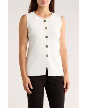 Ellen Tracy Button Front Sweater Vest - Natural