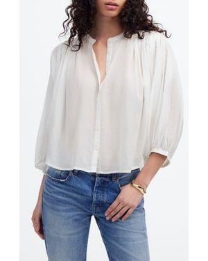 Madewell Shirred Voile Button-Up Top - White