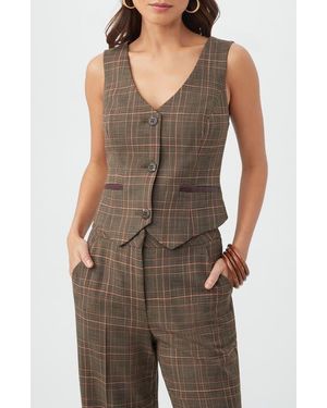 Trina Turk Kofi Plaid V-Neck Vest - Brown