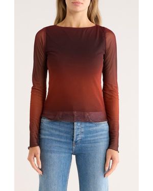 Vigoss Ombré Long Sleeve Mesh Top - Red