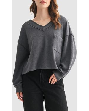 Lush V-Neck Long Sleeve Top - Gray