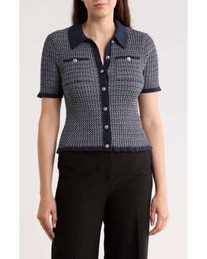 Tahari Herringbone Cardigan Sweater - Gray