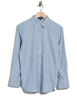Theory Linen Blend Boyfriend Shirt - Blue