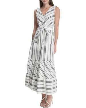 DKNY Stripe Sleeveless Linen Blend Midi Dress - Multicolor