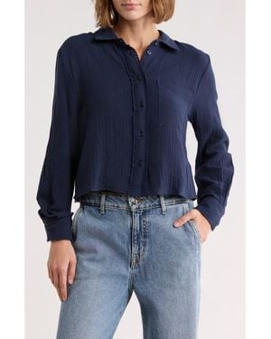 Ellen Tracy Cotton Gauze Button-Up Shirt - Blue