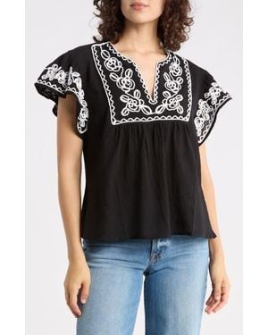 Forgotten Grace Soutache Trim Top With Flutter Sleeves - Black