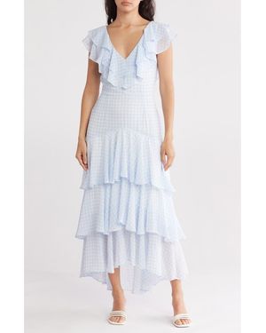 Wayf Floral Ruffle Tiered Dress - Blue