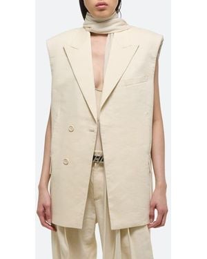 Helmut Lang Sleeveless Linen Blend Car Blazer - Natural