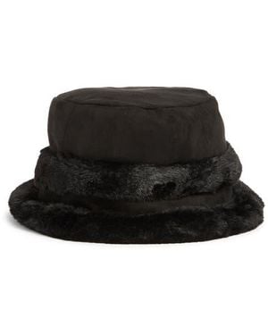 Steve Madden Reversible Faux Fut Bucket Hat - Black