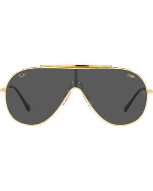 Ray-Ban Wings 134Mm Pilot Shield Sunglasses - Gray