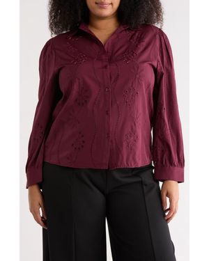 Forgotten Grace Eyelet Button-Up Shirt - Red