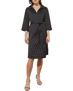 Ming Wang Stud Detail Cotton Blend Shirtdress - Black