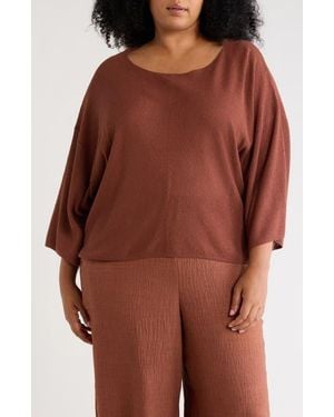 Max Studio Textured Dolman Sleeve Sweater - Brown